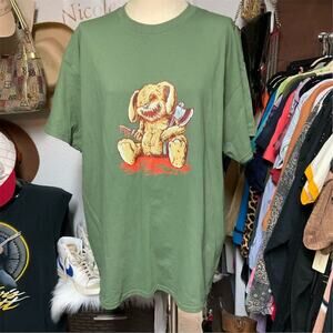 2128. Redbubble XL Black T-Shirt Creepy Bunny Graphic Horror